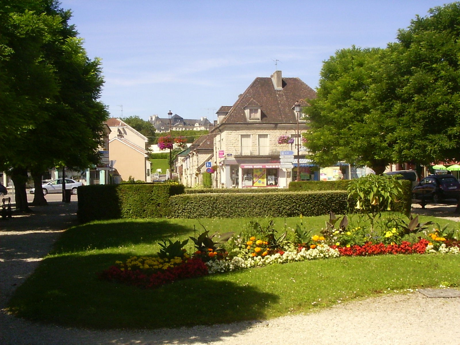Espace vert planté d'arbres à Brienne-le-Château.